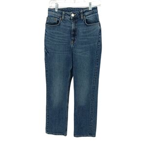 Zara High Rise Straight Leg Jeans Womens Blue Medium Wash Cropped Ankle Denim 27